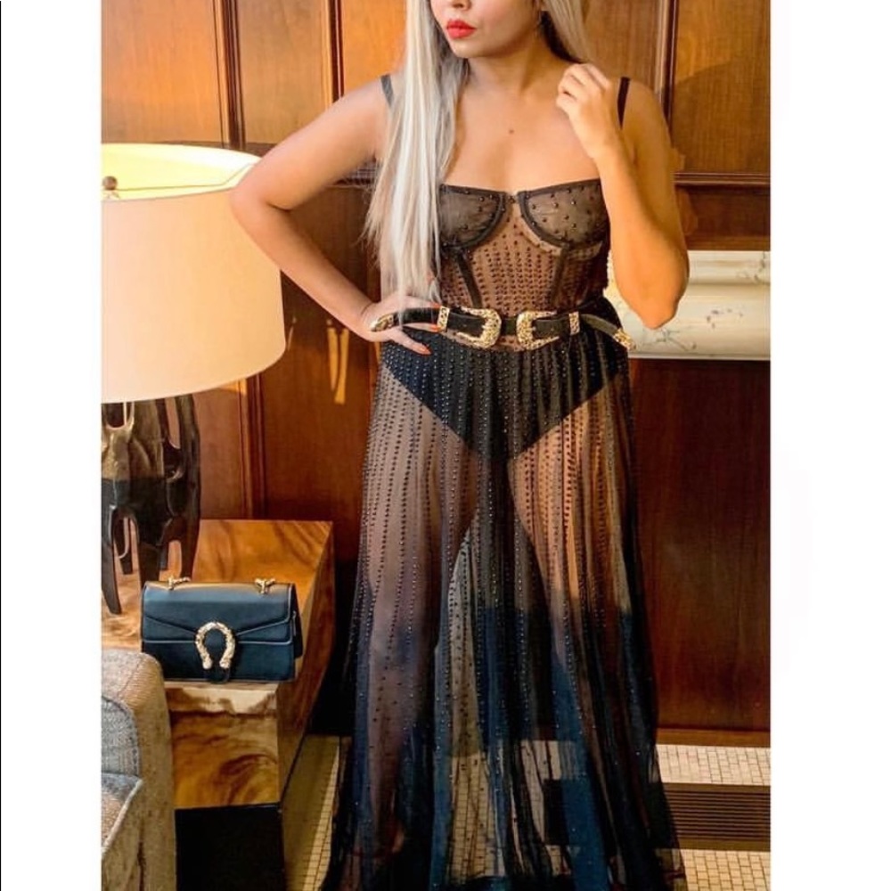 long mesh dress with black rhinestones - Picture 4 of 4